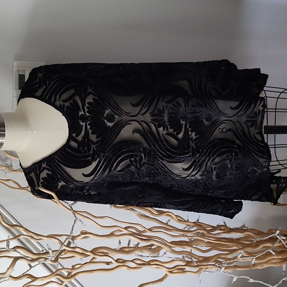 TULIP CLOTHING Made in USA 🇺🇸  Asymmetric Black Burnout Velvet tunic top SZ S. - Picture 1 of 7